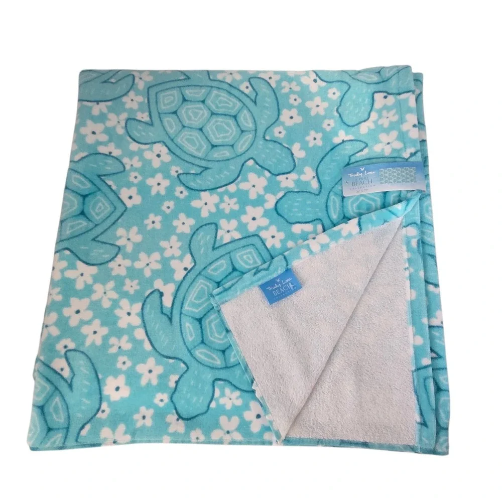 Truly Lou Oversize Beach Towel‎ Sea Turtle Aqua Cotton Absorbent 36x72 Pool Spa